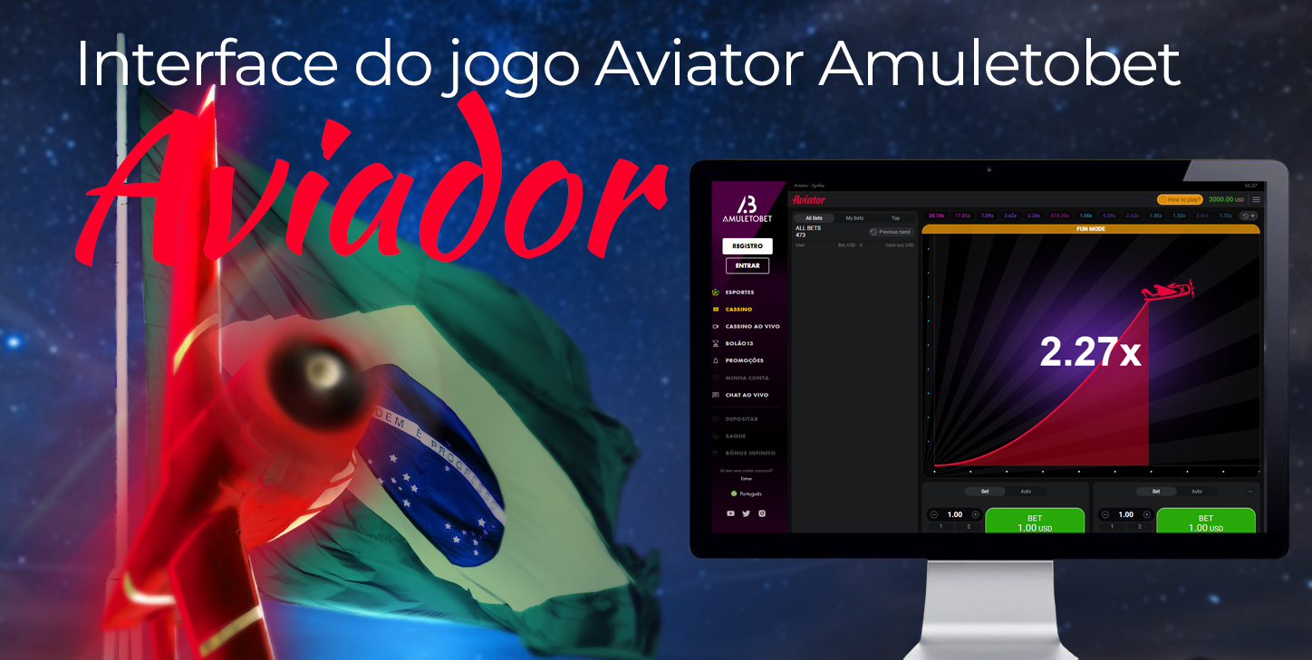 Descrição da interface do jogo Aviator no site do cassino online Amuletobet
