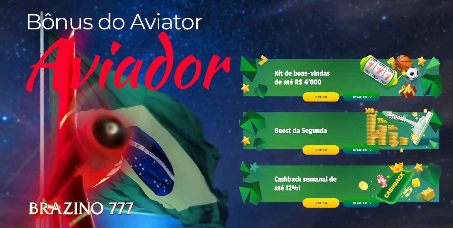 Lista de bônus disponíveis para os fãs do jogo Aviator no site Brazino777