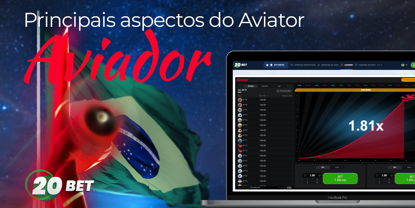 Principais características do jogo Aviator no site do 20Bet