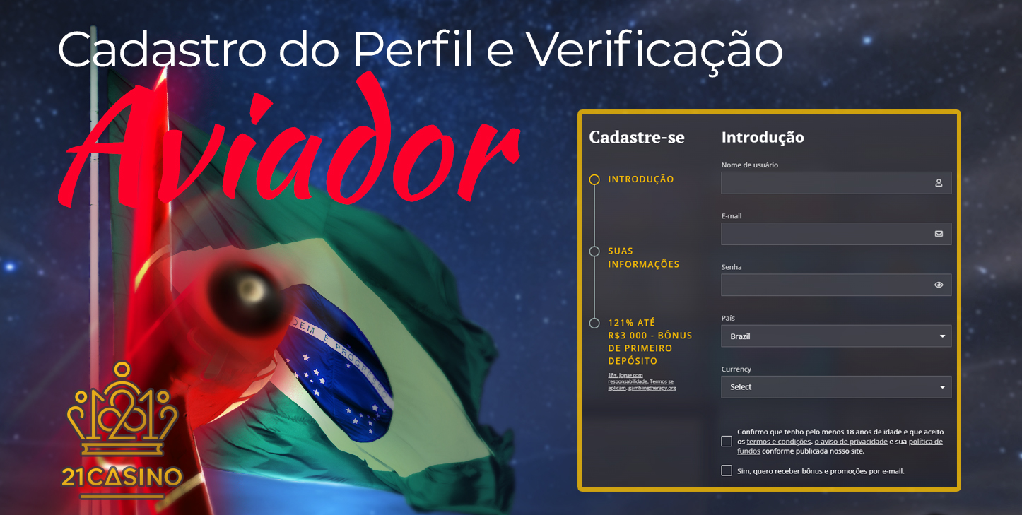 Instruções para o registro de uma nova conta no site do 21 Casino Brasil