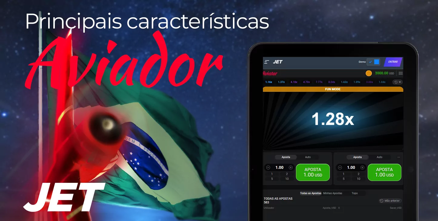Tabela com as principais características do site do Jet Casino para usuários brasileiros